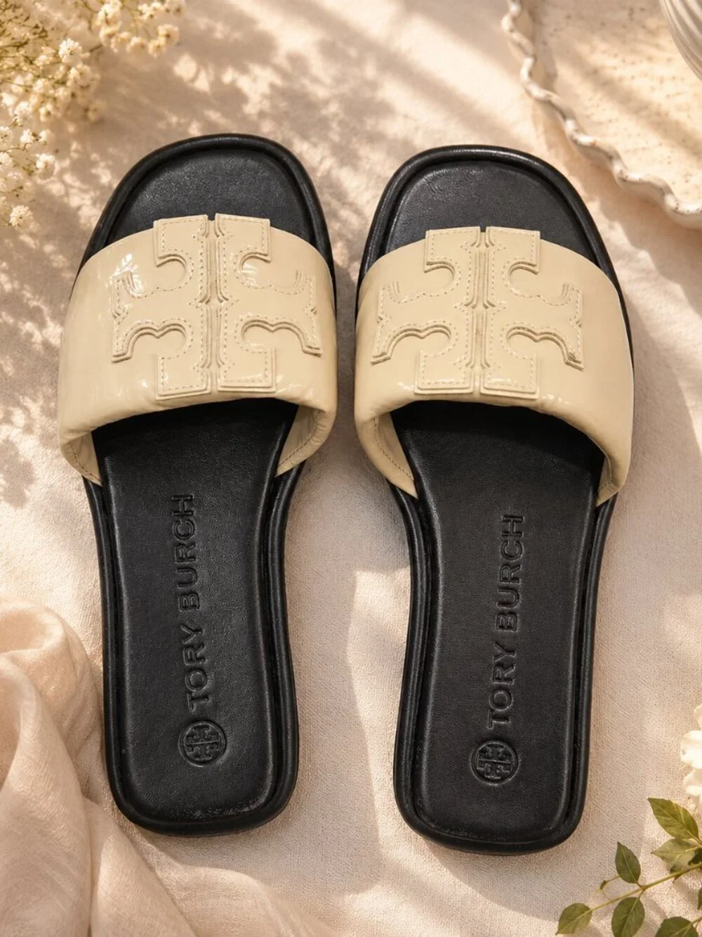 Tory Burch Double T Sport Slide Cream/Gold